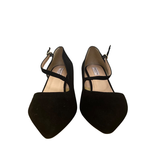 Sargasso & Grey Womens Black Suede Cross Strap Heels Elegant Pointed Toe Size 42
