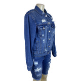Wax Jean Women's Blue Distressed Denim Jacket & Bermuda Shorts Set Sz L