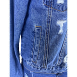 Wax Jean Women's Blue Distressed Denim Jacket & Bermuda Shorts Set Sz L
