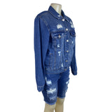 Wax Jean Women's Blue Distressed Denim Jacket & Bermuda Shorts Set Sz L
