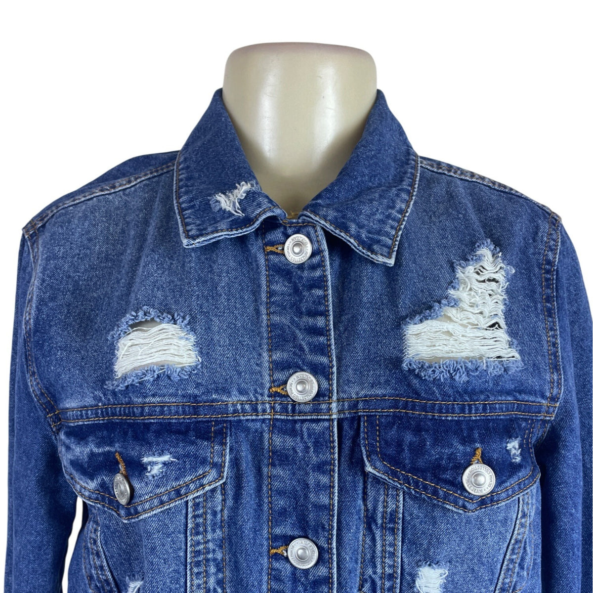 Wax Jean Women's Blue Distressed Denim Jacket & Bermuda Shorts Set Sz L