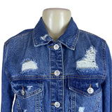 Wax Jean Women's Blue Distressed Denim Jacket & Bermuda Shorts Set Sz L