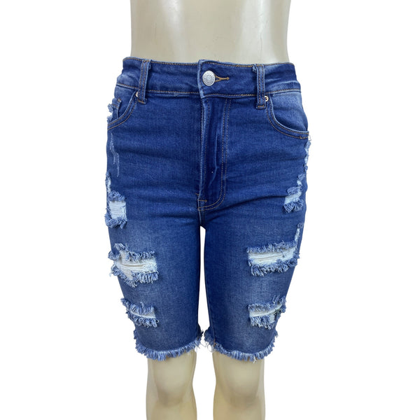 Wax Jean Women's Blue Distressed Denim Jacket & Bermuda Shorts Set Sz L