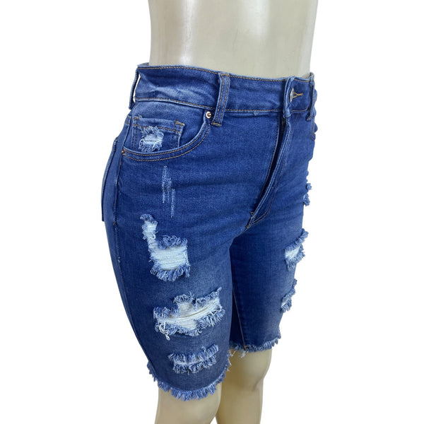 Wax Jean Women's Blue Distressed Denim Jacket & Bermuda Shorts Set Sz L