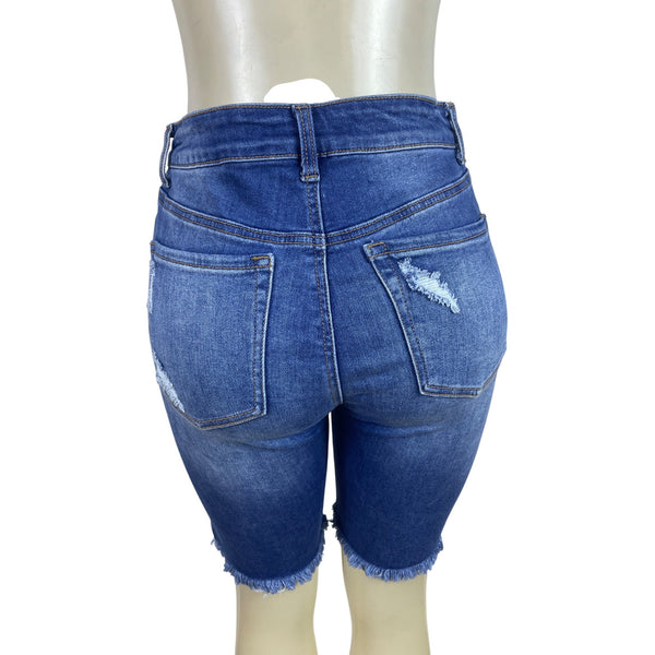 Wax Jean Women's Blue Distressed Denim Jacket & Bermuda Shorts Set Sz L