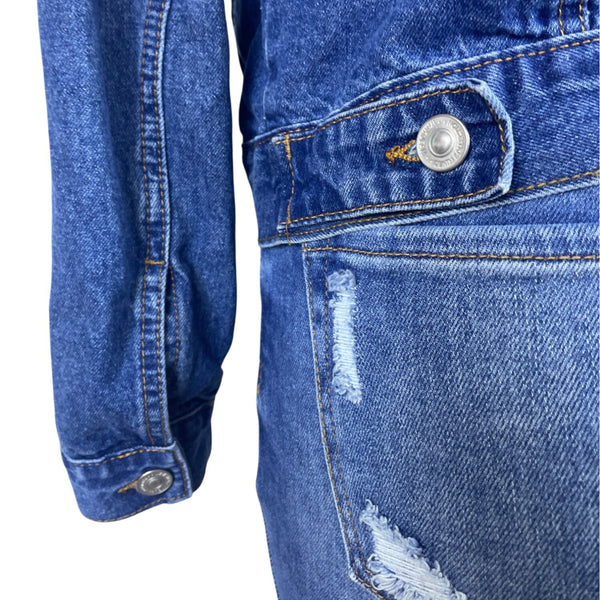 Wax Jean Women's Blue Distressed Denim Jacket & Bermuda Shorts Set Sz L
