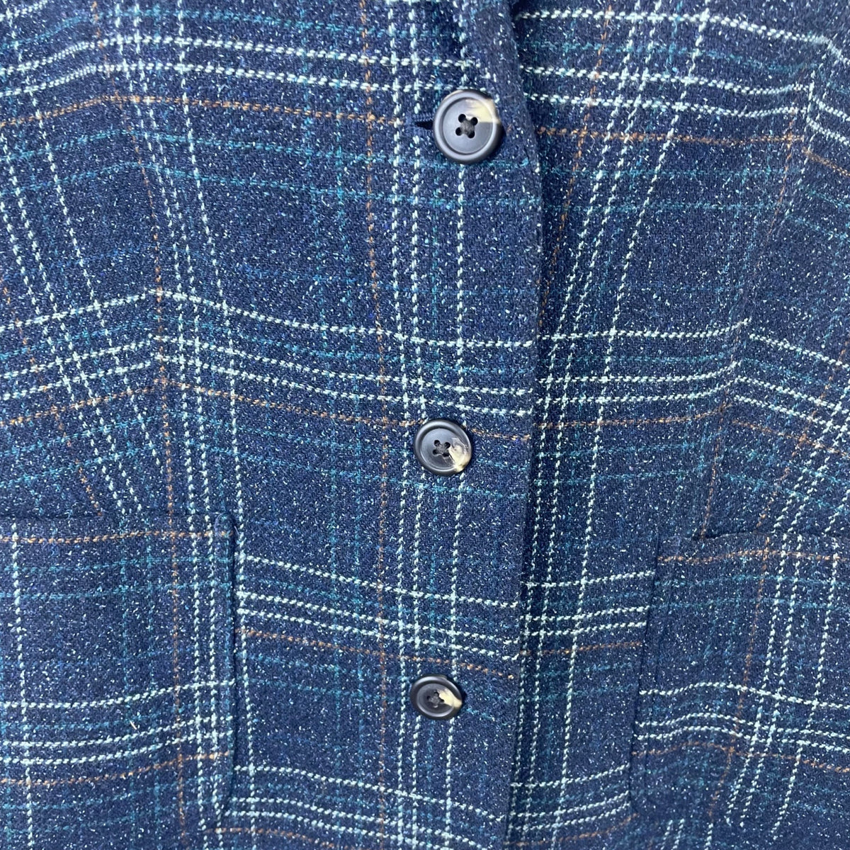 L.L.Beans Womens Navy Blue Wool Plaid Button-Up Blazer Jacket Size 12 Stylish Outerwear