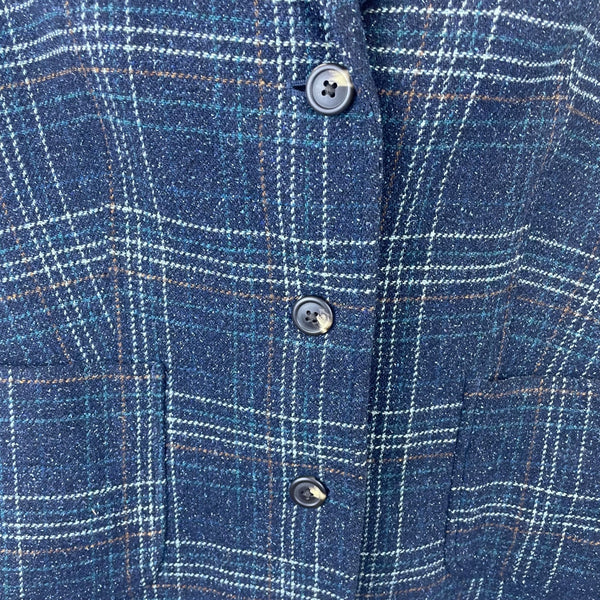 L.L.Beans Womens Navy Blue Wool Plaid Button-Up Blazer Jacket Size 12 Stylish Outerwear