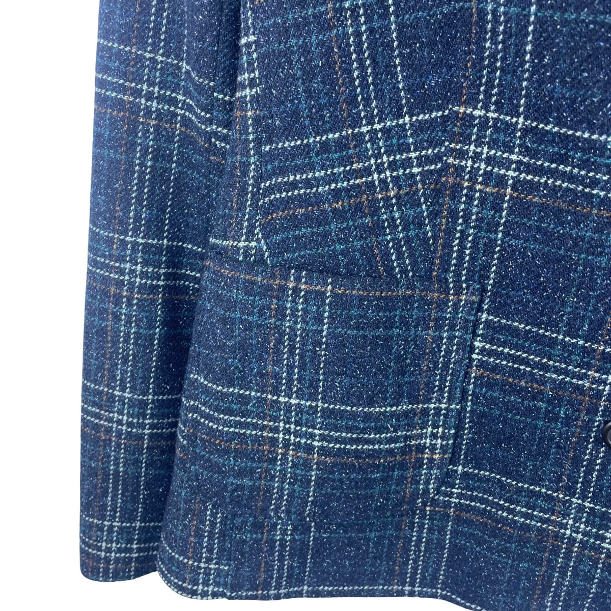 L.L.Beans Womens Navy Blue Wool Plaid Button-Up Blazer Jacket Size 12 Stylish Outerwear