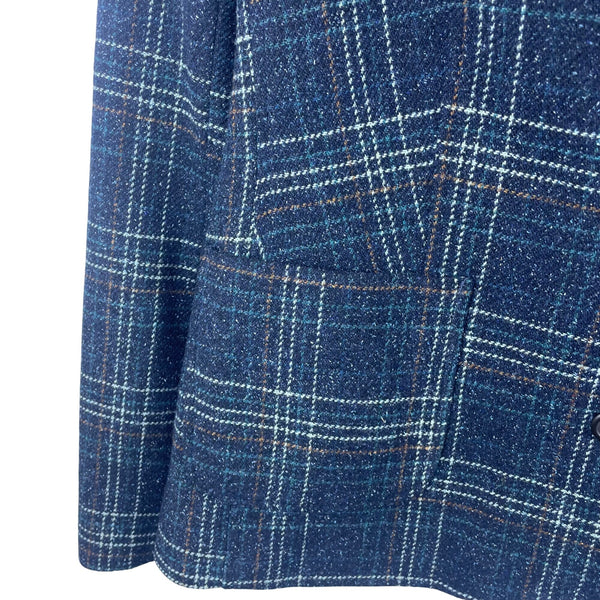 L.L.Beans Womens Navy Blue Wool Plaid Button-Up Blazer Jacket Size 12 Stylish Outerwear