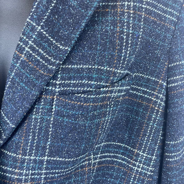 L.L.Beans Womens Navy Blue Wool Plaid Button-Up Blazer Jacket Size 12 Stylish Outerwear