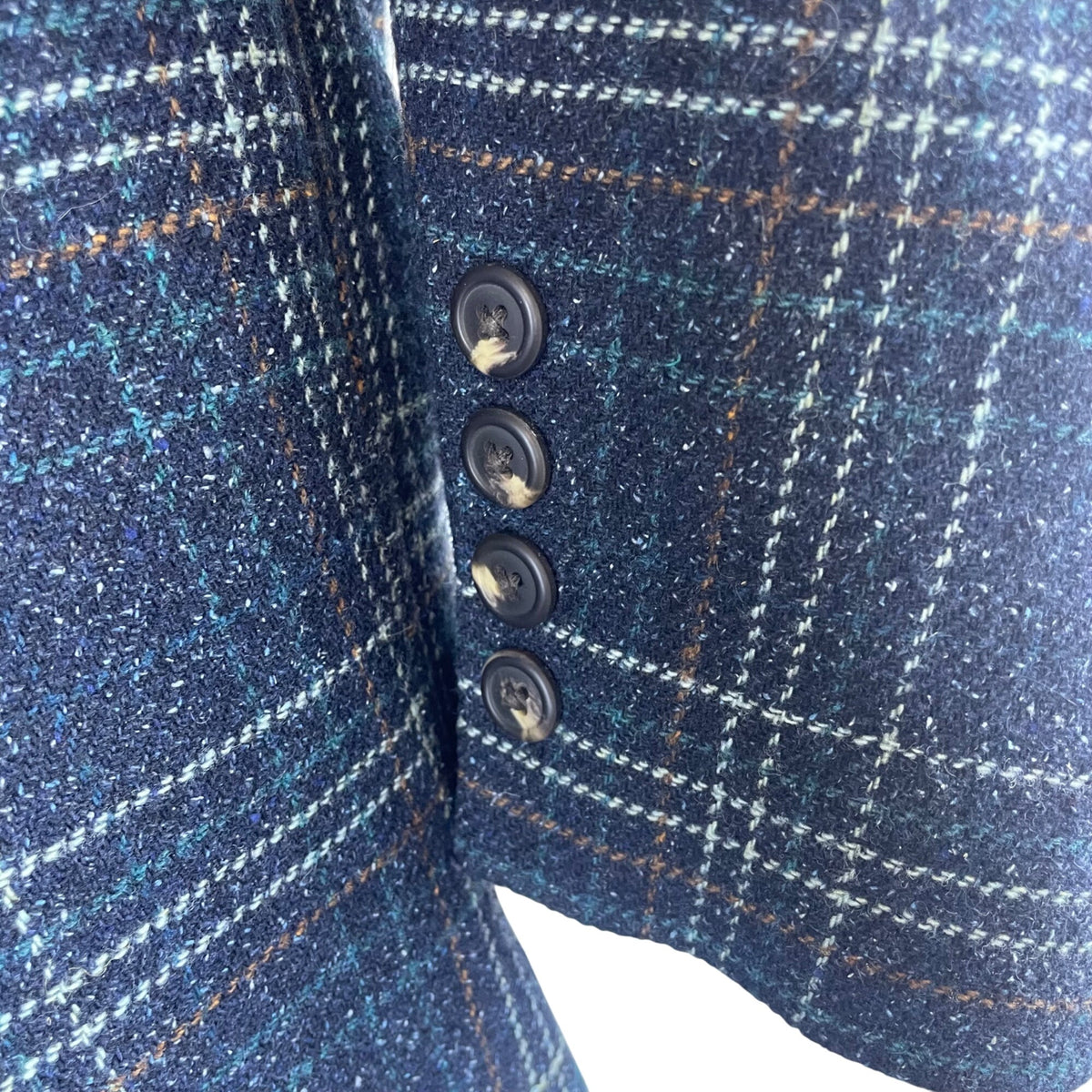 L.L.Beans Womens Navy Blue Wool Plaid Button-Up Blazer Jacket Size 12 Stylish Outerwear