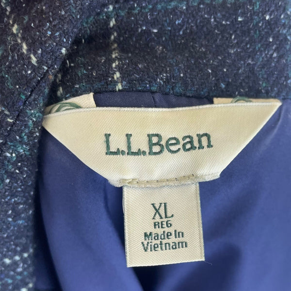 L.L.Beans Womens Navy Blue Wool Plaid Button-Up Blazer Jacket Size 12 Stylish Outerwear