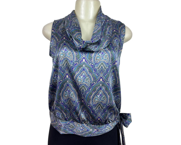 Banana Republic Sleeveless Cowl Neck Wrap Top With Side Tie Blue/Green Sz XS