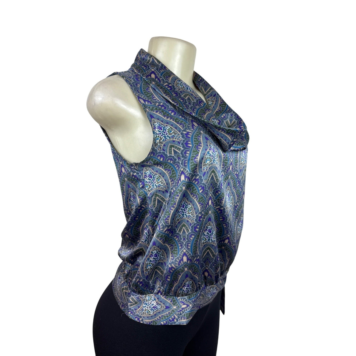 Banana Republic Sleeveless Cowl Neck Wrap Top With Side Tie Blue/Green Sz XS