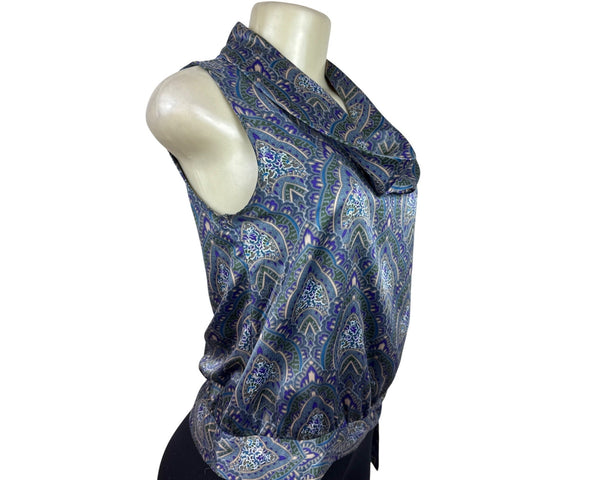 Banana Republic Sleeveless Cowl Neck Wrap Top With Side Tie Blue/Green Sz XS
