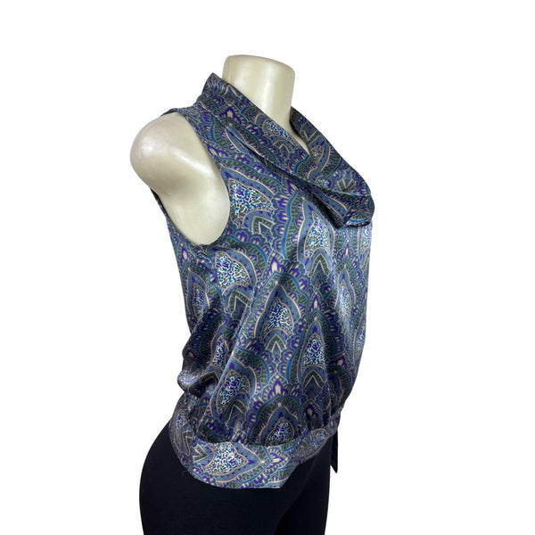 Banana Republic Sleeveless Cowl Neck Wrap Top With Side Tie Blue/Green Sz XS
