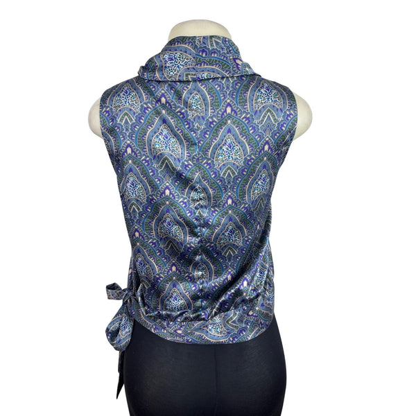 Banana Republic Sleeveless Cowl Neck Wrap Top With Side Tie Blue/Green Sz XS