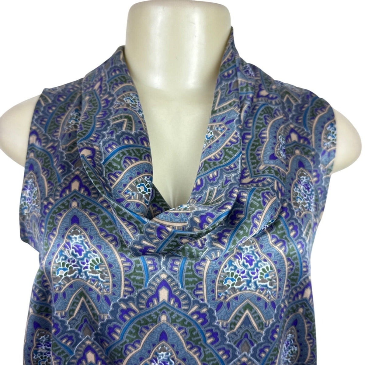 Banana Republic Sleeveless Cowl Neck Wrap Top With Side Tie Blue/Green Sz XS