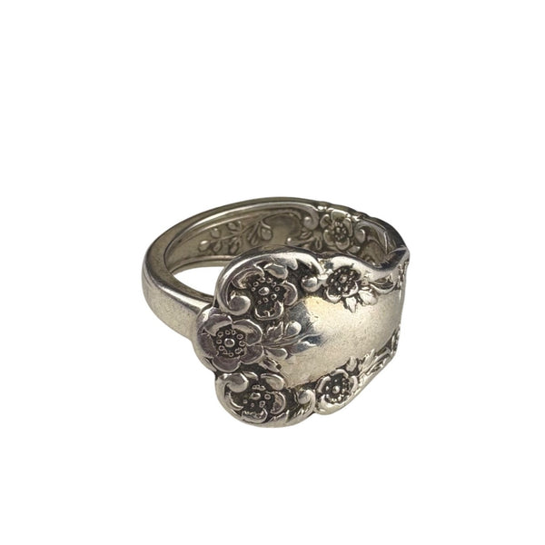 Antique Gorham Sterling Silver Floral Spoon Ring Art Nouveau Handcrafted Size 7.5