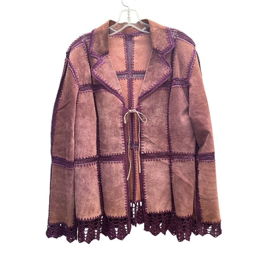 Brandon Thomas Womens Purple Leather Crochet-Trim Boho Jacket Size M