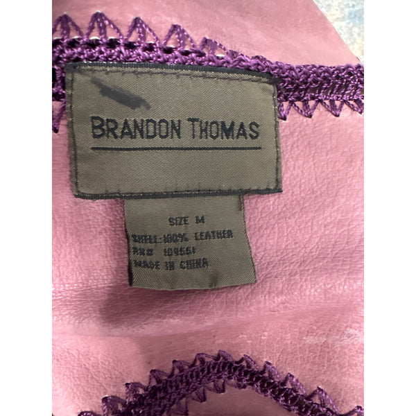 Brandon Thomas Womens Purple Leather Crochet-Trim Boho Jacket Size M
