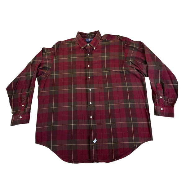 Ralph Lauren Red Plaid Cotton Button-Down Shirt Long Sleeve Classic Fit Sz XL