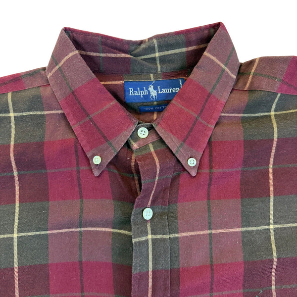 Ralph Lauren Red Plaid Cotton Button-Down Shirt Long Sleeve Classic Fit Sz XL