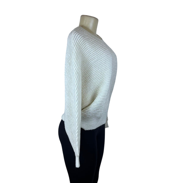 Michael Kors Women's White Ribbed Long-Sleeve Sweater Size XS