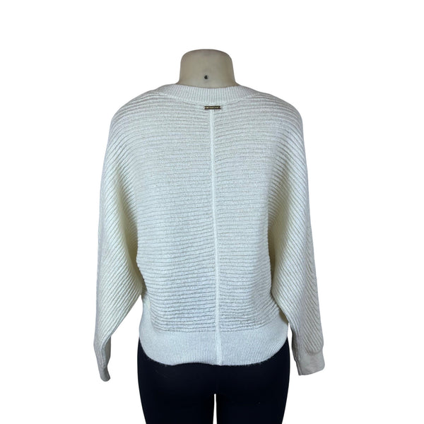 Michael Kors Women's White Ribbed Long-Sleeve Sweater Size XS