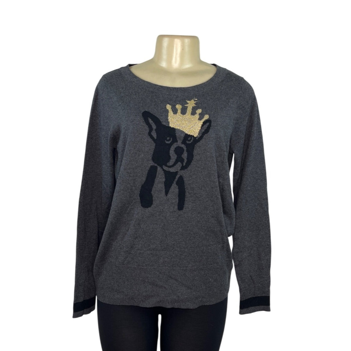 The Limited Womens Gray Sweater With Crowned Dog Graphic Size M - New