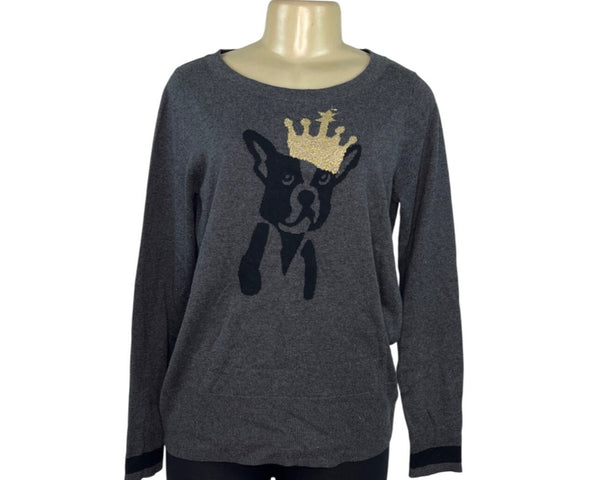 The Limited Womens Gray Sweater With Crowned Dog Graphic Size M - New