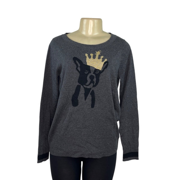 The Limited Womens Gray Sweater With Crowned Dog Graphic Size M - New