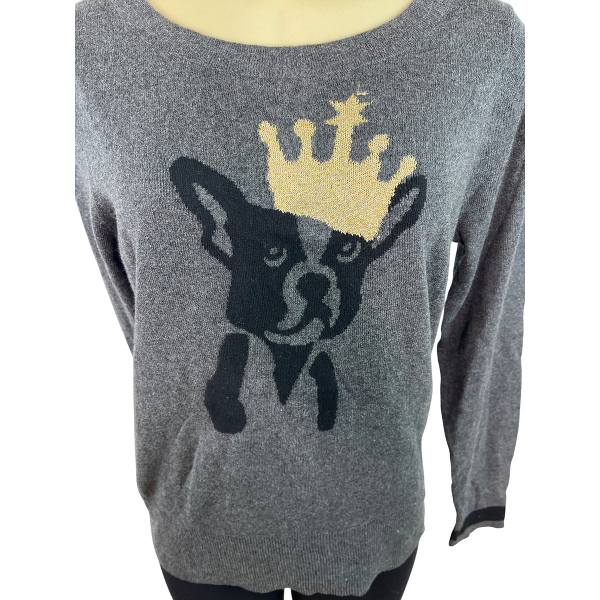 The Limited Womens Gray Sweater With Crowned Dog Graphic Size M - New