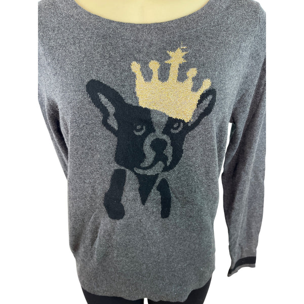 The Limited Womens Gray Sweater With Crowned Dog Graphic Size M - New
