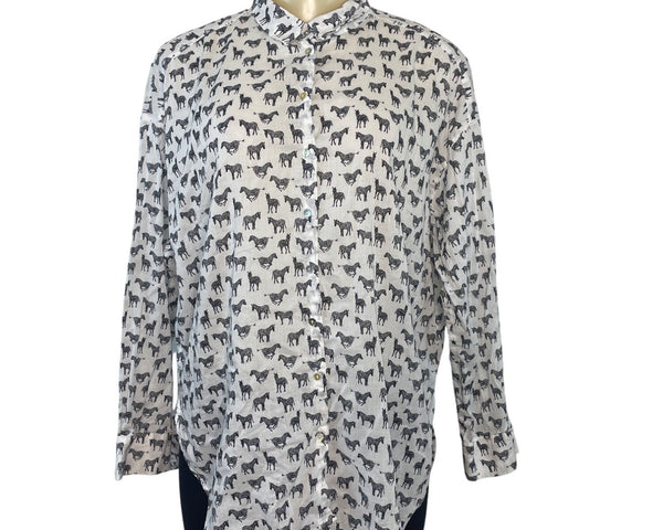 H&M Women's Zebra Print Button-Up Shirt Long Sleeve Lightweight Casual Top Size 8
