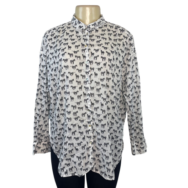 H&M Women's Zebra Print Button-Up Shirt Long Sleeve Lightweight Casual Top Size 8