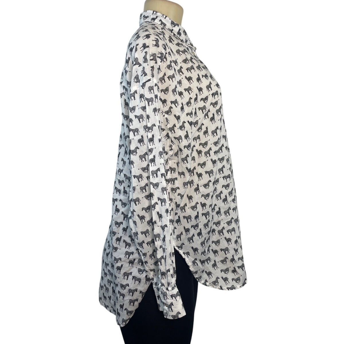 H&M Women's Zebra Print Button-Up Shirt Long Sleeve Lightweight Casual Top Size 8
