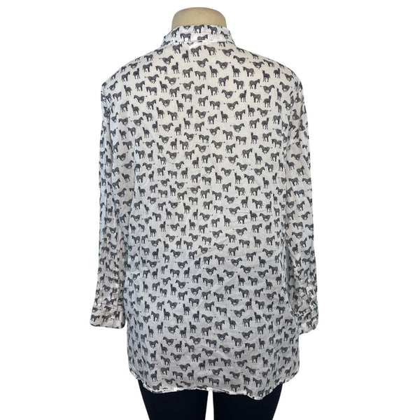 H&M Women's Zebra Print Button-Up Shirt Long Sleeve Lightweight Casual Top Size 8