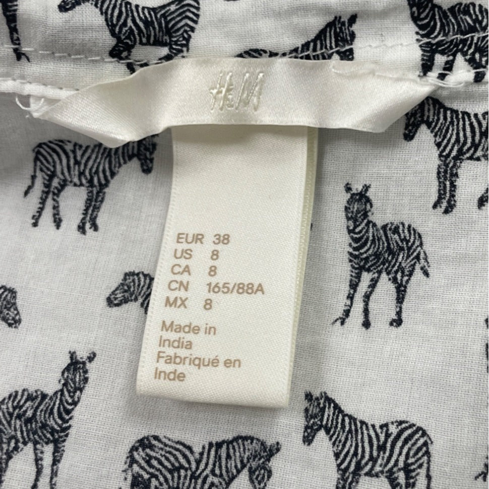 H&M Women's Zebra Print Button-Up Shirt Long Sleeve Lightweight Casual Top Size 8