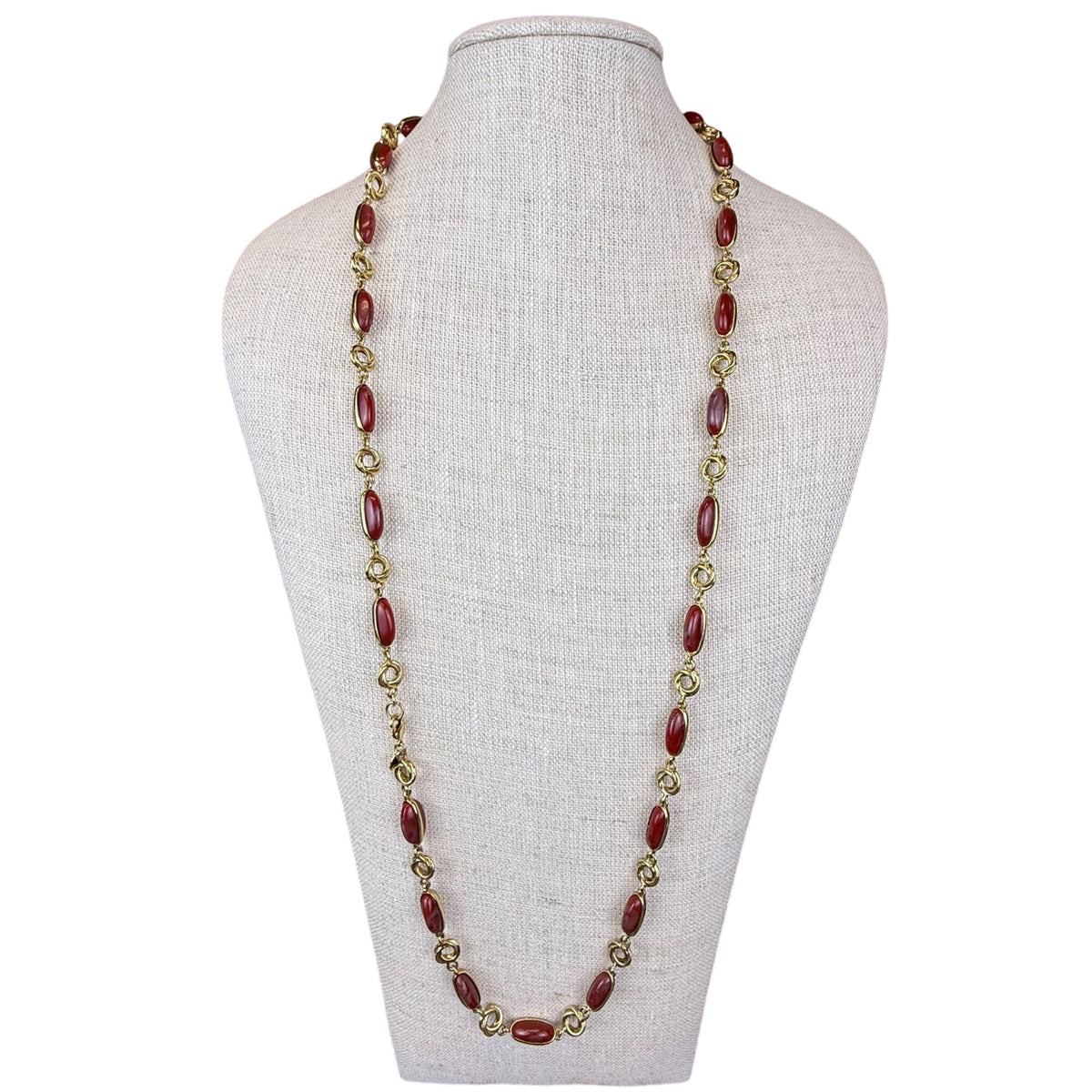 Vintage Napier Gold Tone Red Resin Beaded Necklace Lobster Claw Clasp