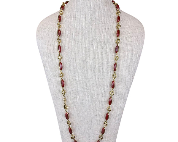 Vintage Napier Gold Tone Red Resin Beaded Necklace Lobster Claw Clasp