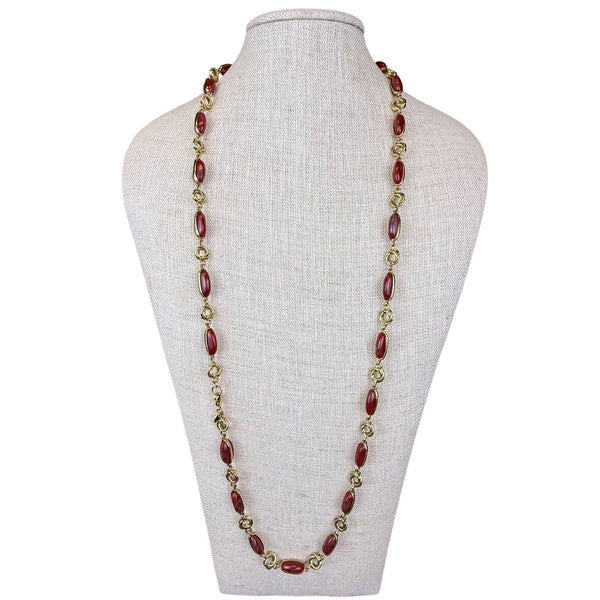 Vintage Napier Gold Tone Red Resin Beaded Necklace Lobster Claw Clasp