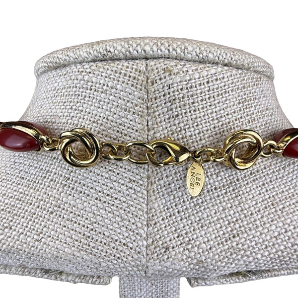Vintage Napier Gold Tone Red Resin Beaded Necklace Lobster Claw Clasp