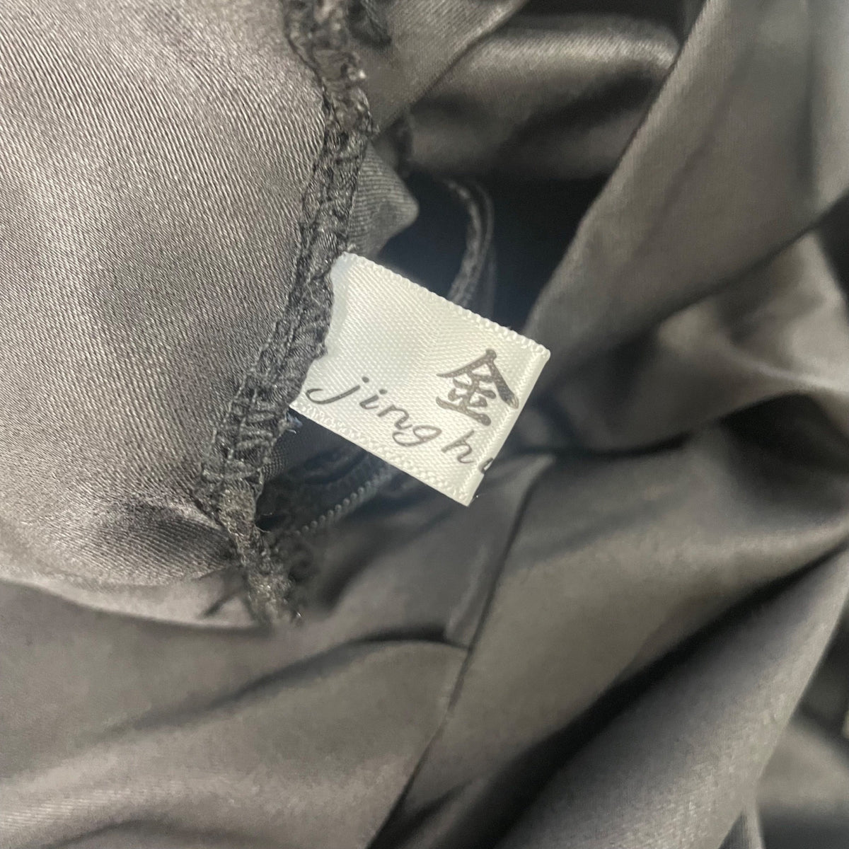 Jinghui fushi Women's Black Satin Button Embellished High Neck Long Sleeve Blouse