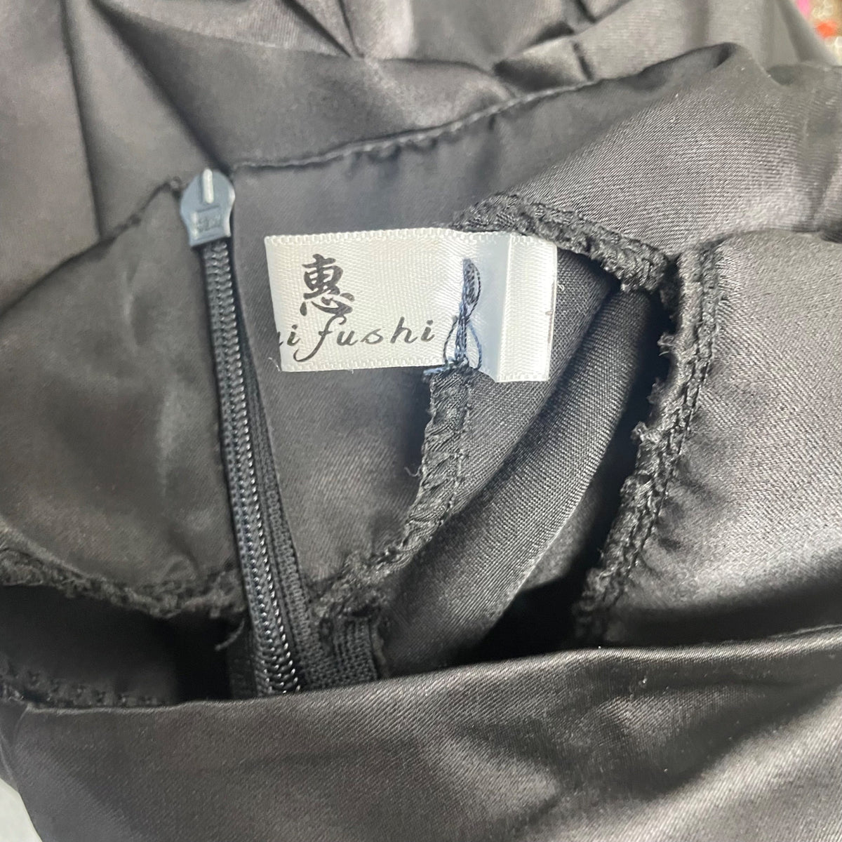 Jinghui fushi Women's Black Satin Button Embellished High Neck Long Sleeve Blouse