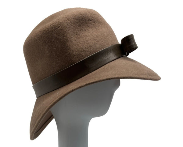 Vintage Fan Fields Felis Women's Brown Bucket Hat bith Bow Accent - One Size