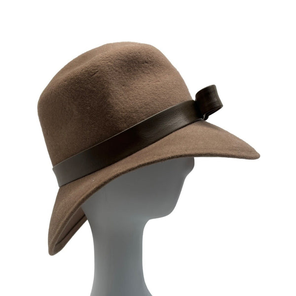 Vintage Fan Fields Felis Women's Brown Bucket Hat bith Bow Accent - One Size
