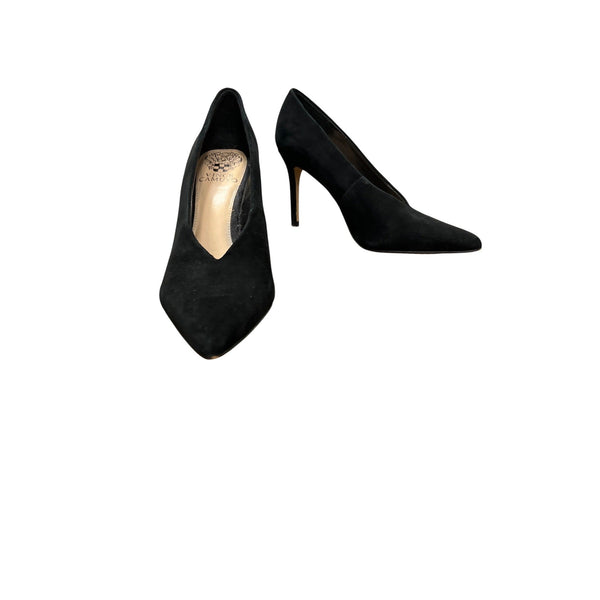 Vince Camuto Black Suede Stiletto Heels Size 7.5M Womens Pointed Toe Classic Pumps