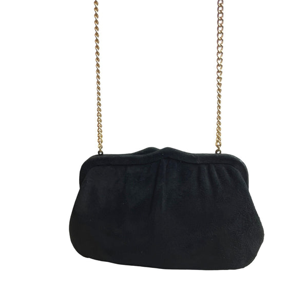 Andé Women's Black  Goldtone Chained Genuine Lamb Suede Shoulder Clutch Sz S